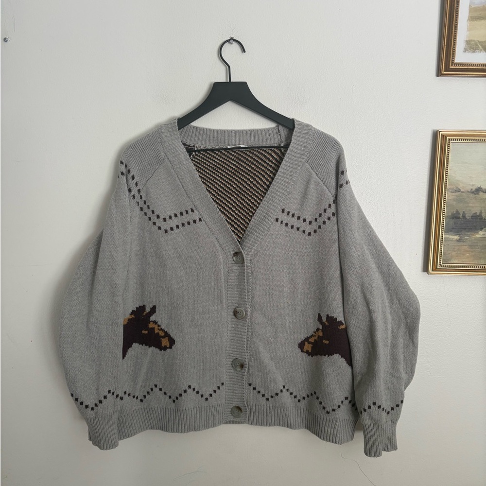 In Bloom Quality Gray Button Cardigan Horse Western Soft Women’s Large EUC